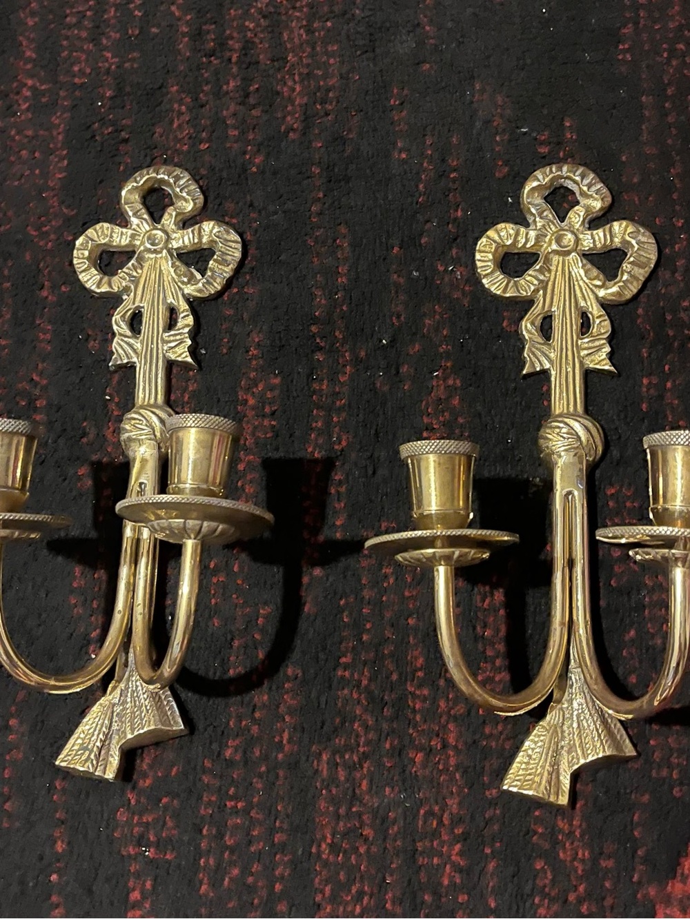 2 pair Ornate Brass Double-Arm Wall Hooks in Gold Finish